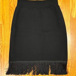 Elegant Bodycon Black Fringe Hem Skirt